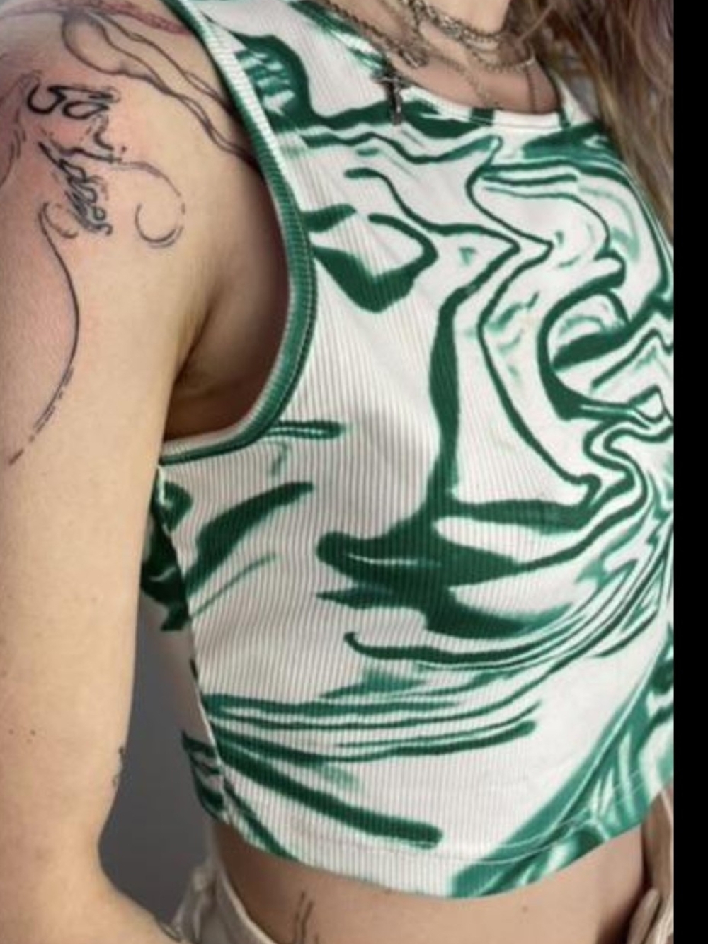 SHEIN Green Marble Ribbed Crop Tank Top